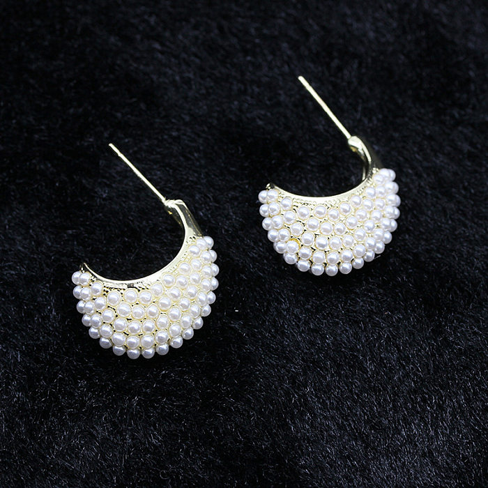 1 Pair Simple Style C Shape Inlay Copper Pearl Ear Studs