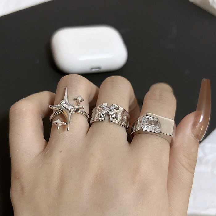 Cool Style Star Copper Irregular Pleated Inlay Zircon Open Ring