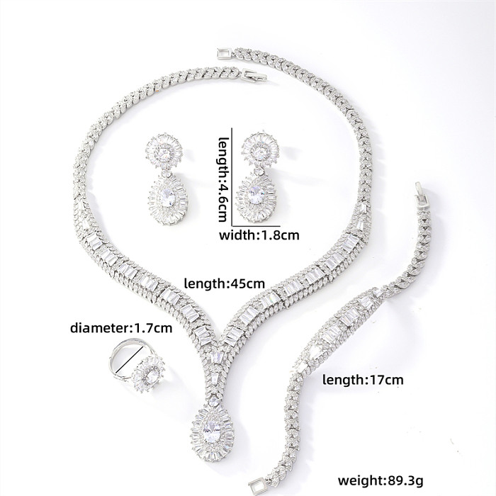 Élégant brillant géométrique cuivre placage incrustation Zircon Bracelets boucles d'oreilles collier