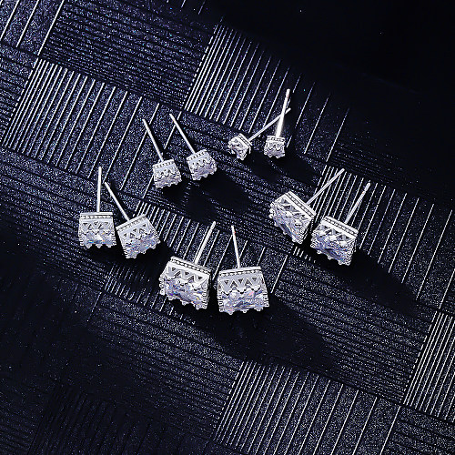 1 Pair Simple Style Square Plating Inlay Copper Zircon White Gold Plated Ear Studs