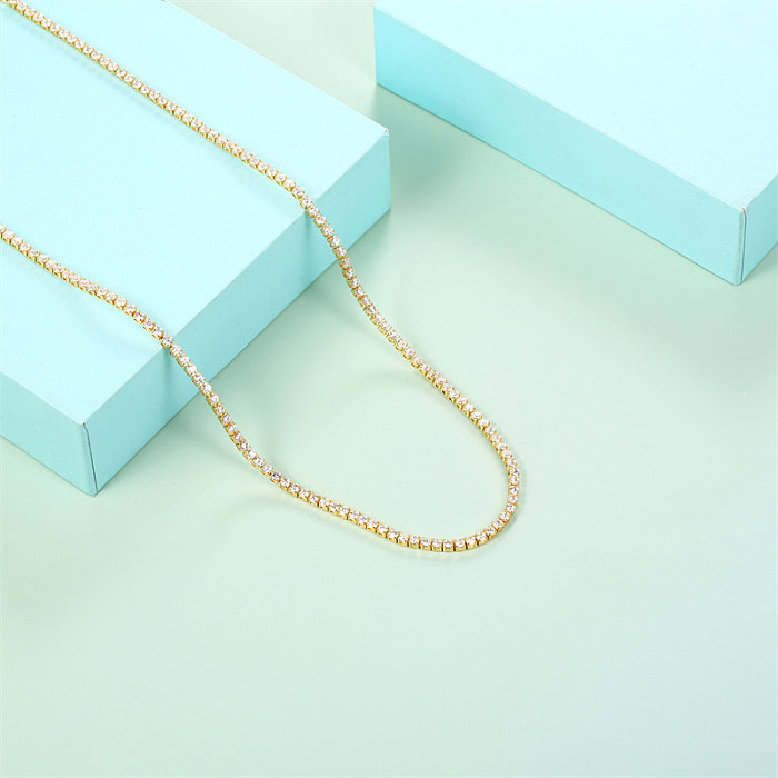 Simple Style Classic Style Round Copper Gold Plated Silver Plated Zircon Necklace In Bulk