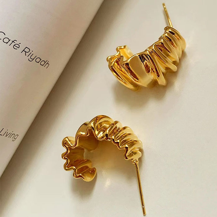 1 Pair Vintage Style Solid Color Plating Copper 18K Gold Plated Hoop Earrings
