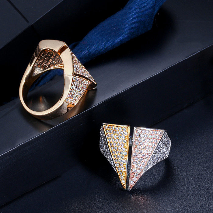 Streetwear Commute Geometrische Kupferbeschichtung Inlay Zirkon 14K vergoldet Vergoldete rhodinierte Ringe