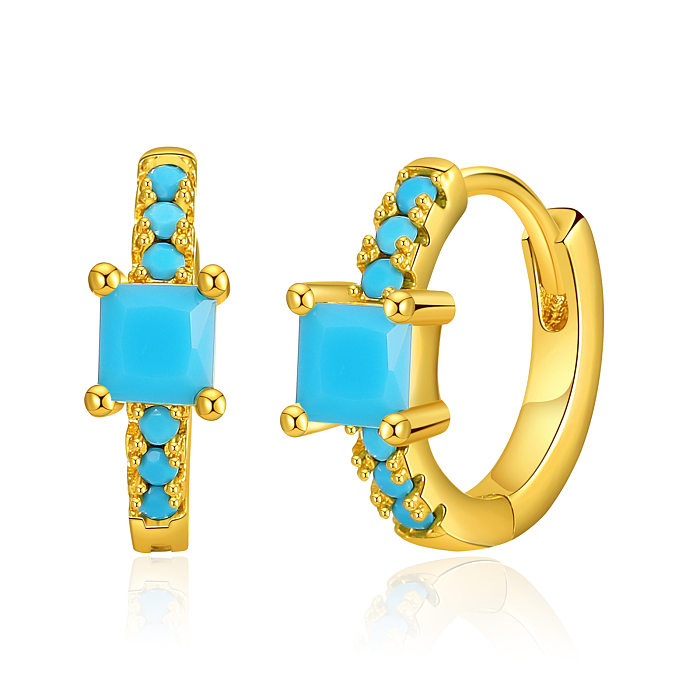 Geometric Copper Inlay Artificial Gemstones Earrings 1 Pair