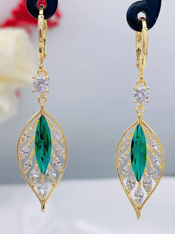 1 Pair Elegant Leaves Plating Inlay Copper Zircon Gold Plated Drop Earrings
