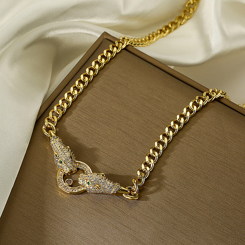 Hip-Hop Cool Style Animal Copper Plating Inlay Zircon 18K Gold Plated Pendant Necklace