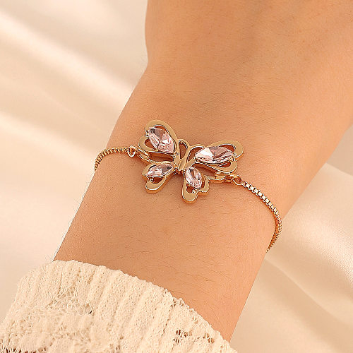 Bracelets en cristal artificiel papillon élégant en cuivre