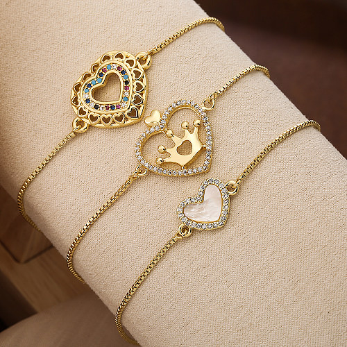 Bracelets plaqués or 18K de zircon d'incrustation de cuivre de forme de coeur de trajet de style simple