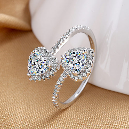 1 peça de anel aberto de zircão em forma de coração estilo simples