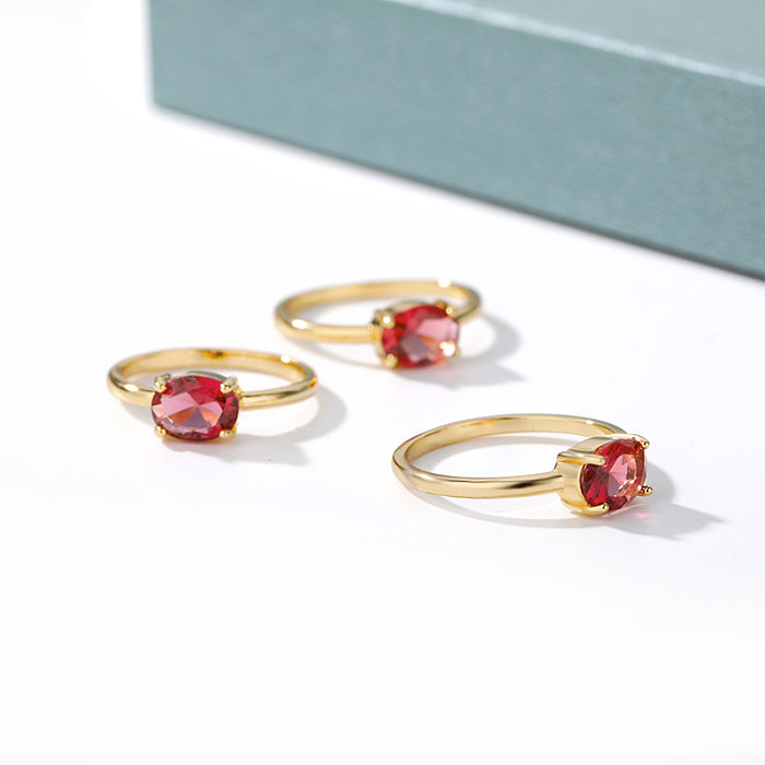 Simple Style Round Brass Metal Inlay Birthstone Rings