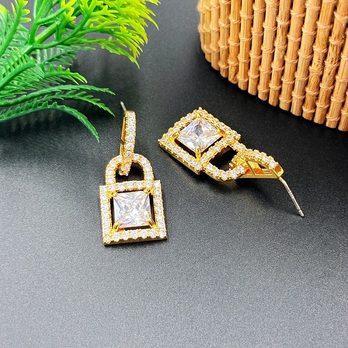 1 Pair Lady Lock Plating Inlay Copper Zircon 18K Gold Plated Drop Earrings