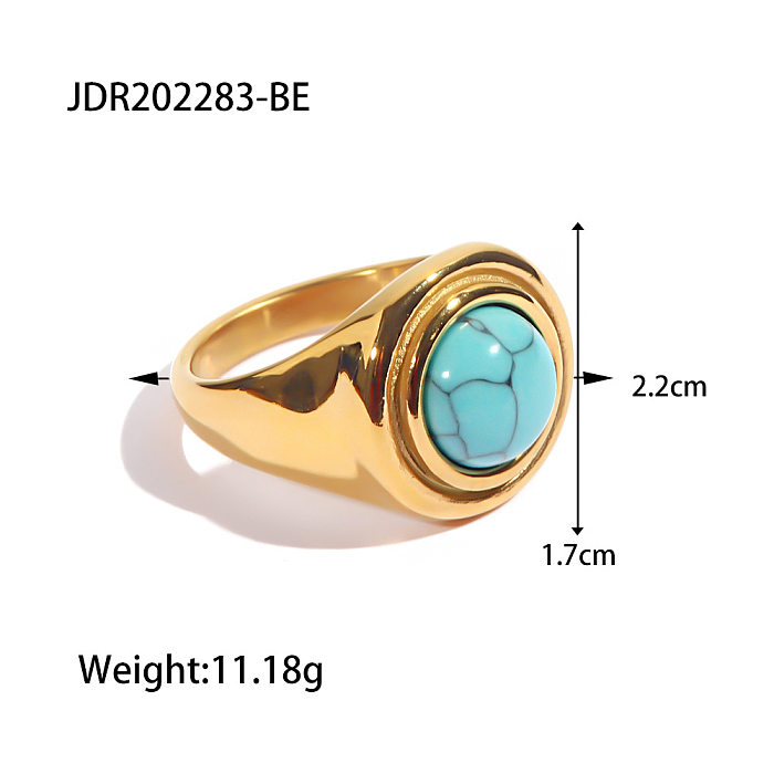 Fashion Round Stainless Steel Plating Inlay Turquoise Rings 1 Piece