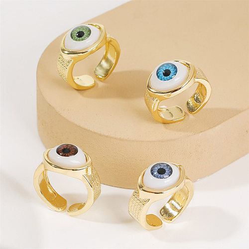 Fashion New Electroplating Color-preserving Glass Eyes Open Jane Copper Ring Female