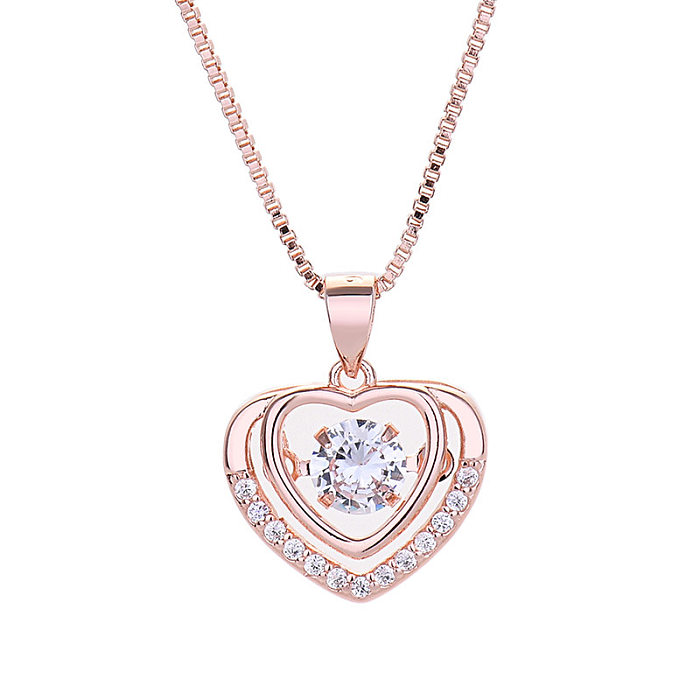 Korean Style Heart Shape Copper Plating Inlay Zircon Pendant Necklace 1 Piece