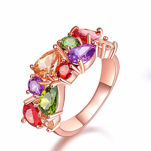 Elegant Retro Geometric Copper Inlay Zircon Rings