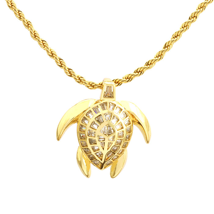 Simple Style Tortoise Copper 18K Gold Plated Zircon Pendant Necklace In Bulk
