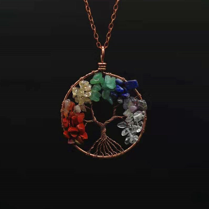 Halskette mit Baum-Anhänger im Ethno-Stil, Kupferbeschichtung aus Naturstein