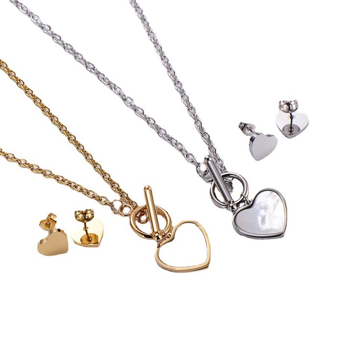 Ensemble de boucles d'oreilles et collier avec pendentif en forme de cœur, Simple à boucler, à la mode