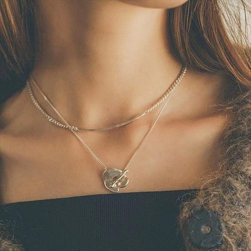 Einfache, geometrische Kupfer-Doppelschicht-Halsketten in großen Mengen