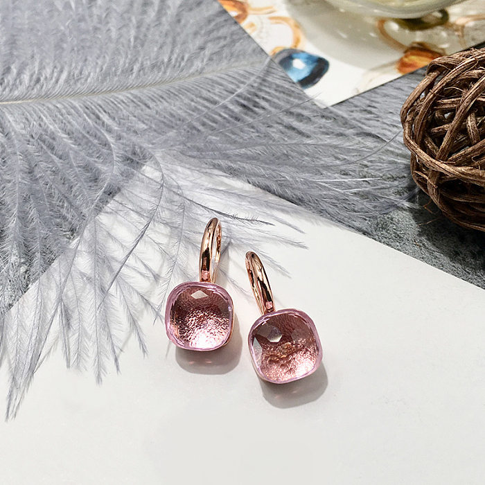 1 Pair Vacation Square Plating Inlay Copper Artificial Crystal Earrings