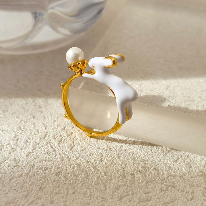 1 Piece Cute Animal Copper Plating Artificial Pearls Rings