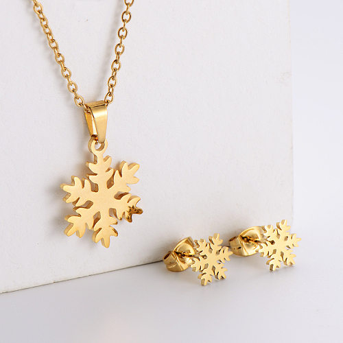 Titanium Steel Smooth Snowflake Korean Earrings Necklace Set Christmas Gifts