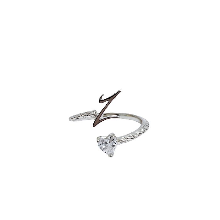 Estilo moderno letra coração forma chapeamento de cobre embutimento anéis abertos de diamante artificial