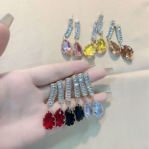 1 Pair IG Style Shiny Water Droplets Plating Inlay Copper Zircon Gold Plated Drop Earrings