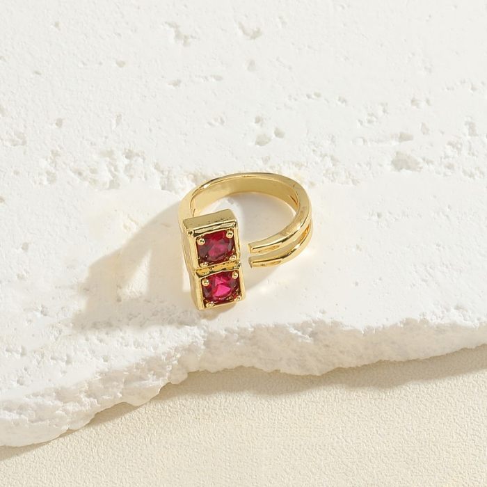 Elegant Square Copper Plating Inlay Zircon 14K Gold Plated Rings