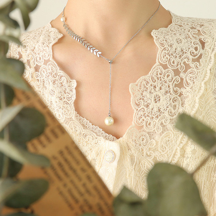 Bracelet de collier de perles de blé en acier titane rétro à la mode