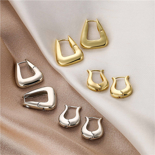 Boucles d'oreilles géométriques de style simple, couleur unie, plaqué cuivre, 1 paire