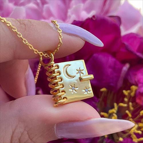 Simple Style Book Copper Gold Plated Pendant Necklace In Bulk
