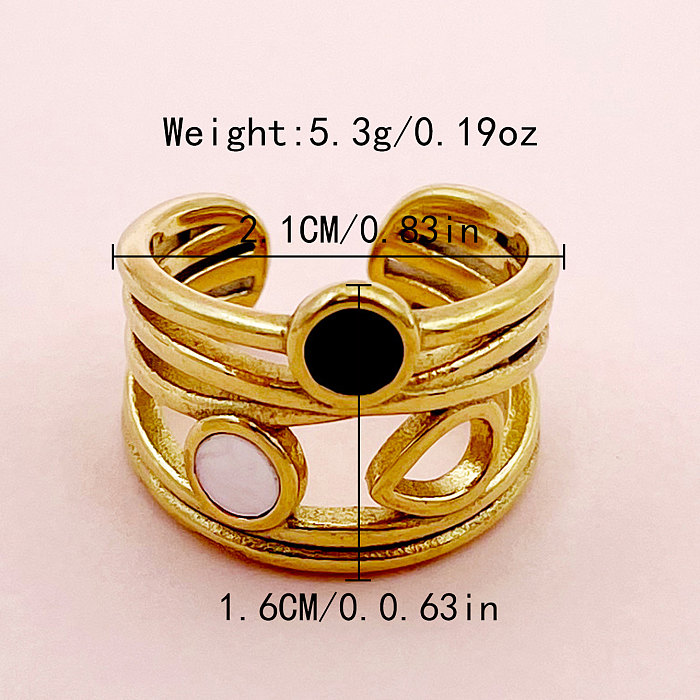 Simple Style Oval Stainless Steel Plating Inlay Shell Zircon Gold Plated Rings