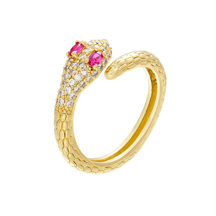 Atacado moda cobre micro incrustado zircão cobra anel ajustável joias