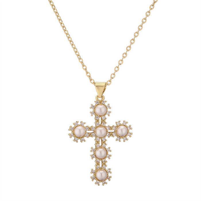 IG Style Simple Style Cross Stainless Steel Copper Plating Inlay Zircon Gold Plated Pendant Necklace
