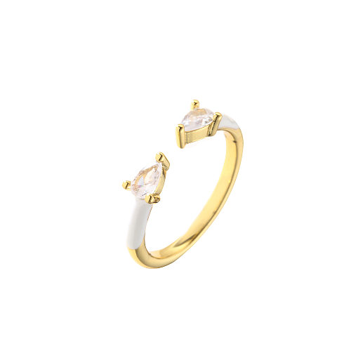 Simple Fashion Color Drop Oil Drop-shaped Zircon Copper Ring Wholesale jewelry