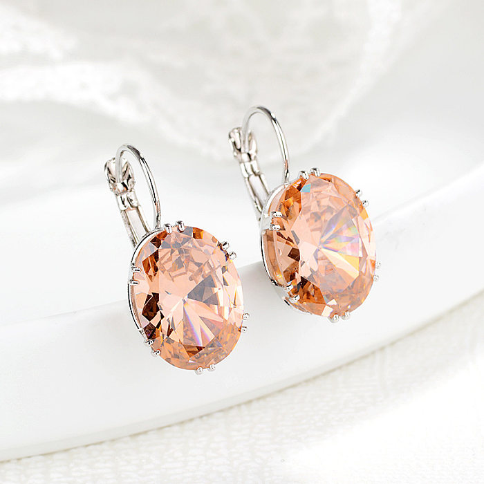 1 Pair Simple Style Oval Copper Plating Inlay Zircon Drop Earrings