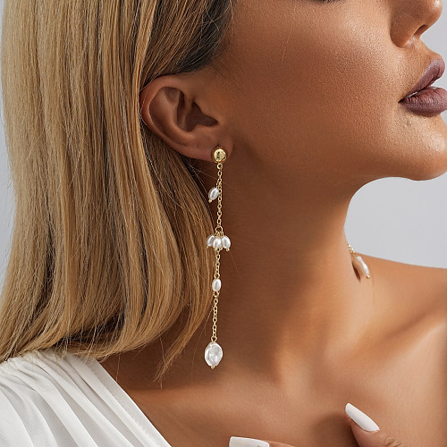 1 Pair IG Style Simple Style Irregular Tassel Plating Imitation Pearl Copper Drop Earrings