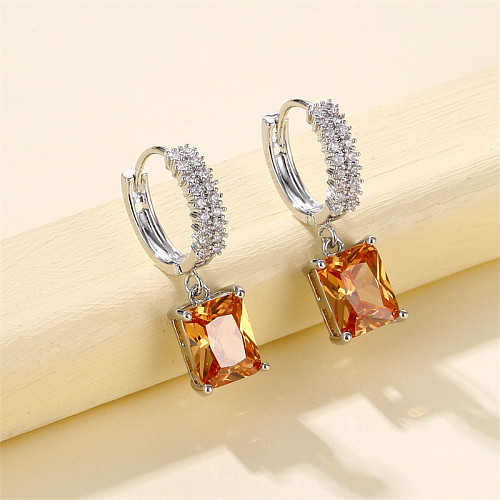 1 Pair Casual Sweet Simple Style Round Square Plating Inlay Copper Zircon White Gold Plated Drop Earrings