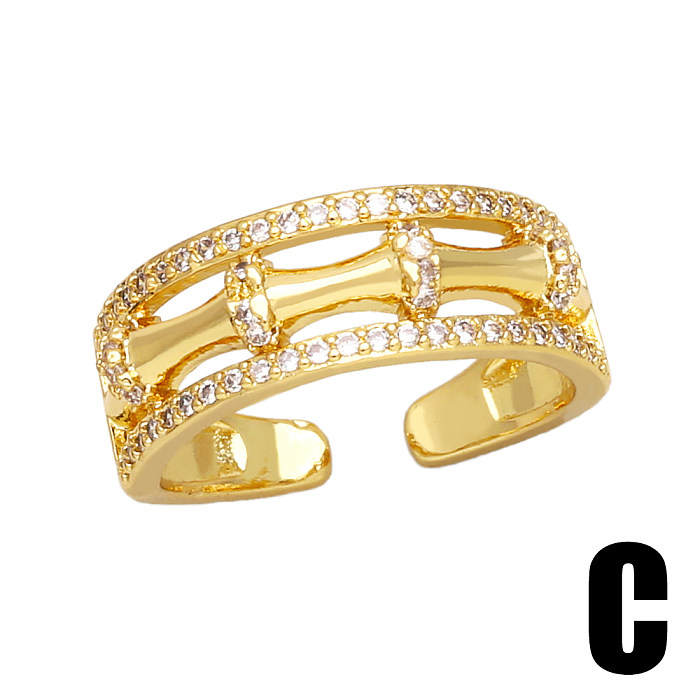 Anéis abertos banhados a ouro do zircão 18K do embutimento do chapeamento de cobre redondo do estilo simples da forma