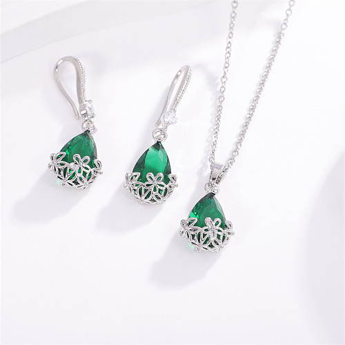 Casual Vintage Style Geometric Water Droplets Copper Inlay Glass Earrings Necklace