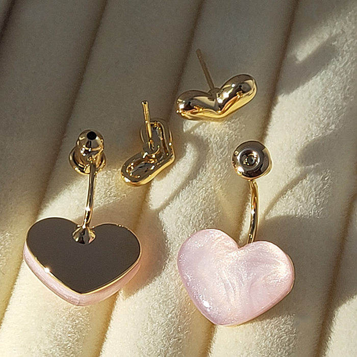 1 par de pendientes colgantes de piedras preciosas artificiales de cobre con incrustaciones en forma de corazón dulce
