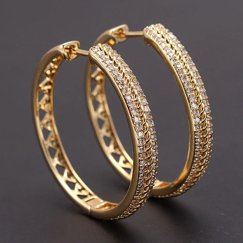 1 Piece Elegant Lady Solid Color Plating Inlay Copper Zircon Gold Plated Earrings