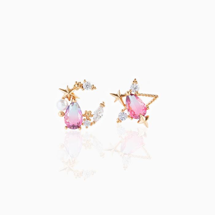 Retro Star Moon Gold Plated Copper Earrings Wholesale jewelry