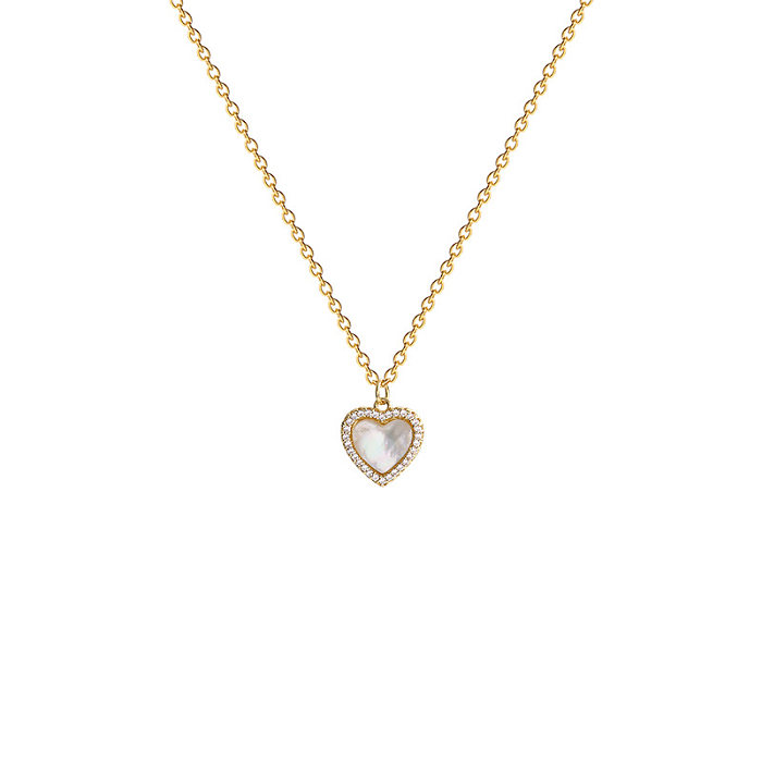 Collar con colgante chapado en plata chapado en oro y ópalo de diamante Artificial con incrustaciones de cobre en forma de corazón de estilo Simple