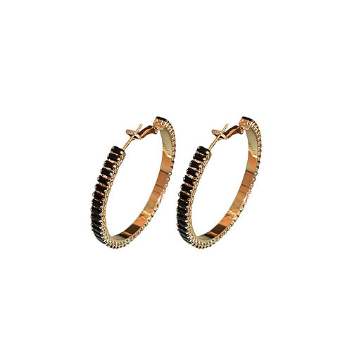Simple Style Heart Shape Copper Inlay Rhinestones Earrings