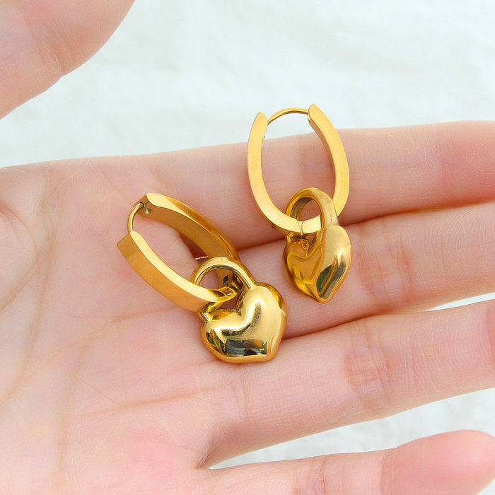 Boucles d'oreilles en acier inoxydable plaqué titane, Style Simple et basique, en forme de cœur, collier