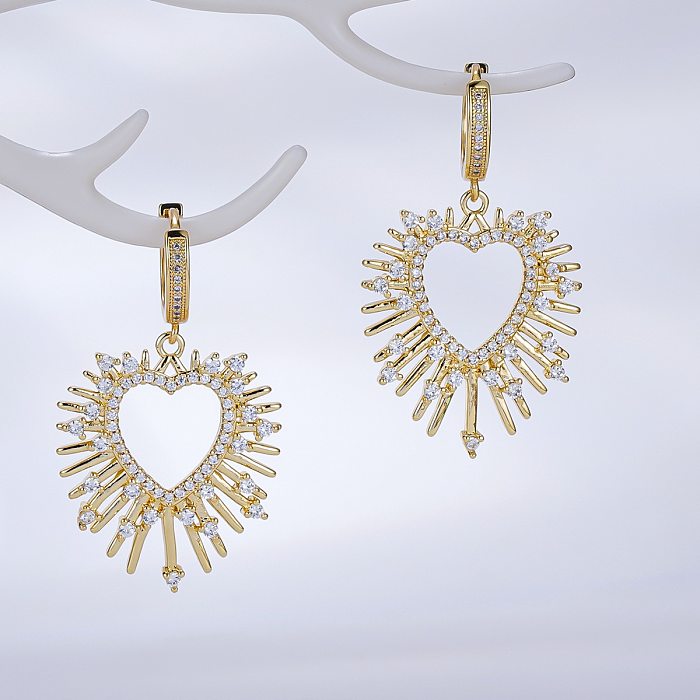 Fashion Gold-plated Heart-shaped Zircon Copper Earrings