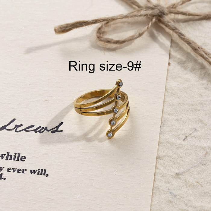 IG Style Simple Style Korean Style V Shape Geometric Heart Shape Stainless Steel 18K Gold Plated Rhinestones Rings In Bulk
