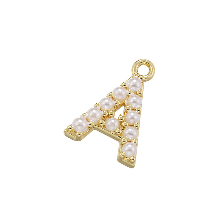 Casual Elegant Simple Style Letter Copper Plating Inlay Artificial Pearls 18K Gold Plated Charms